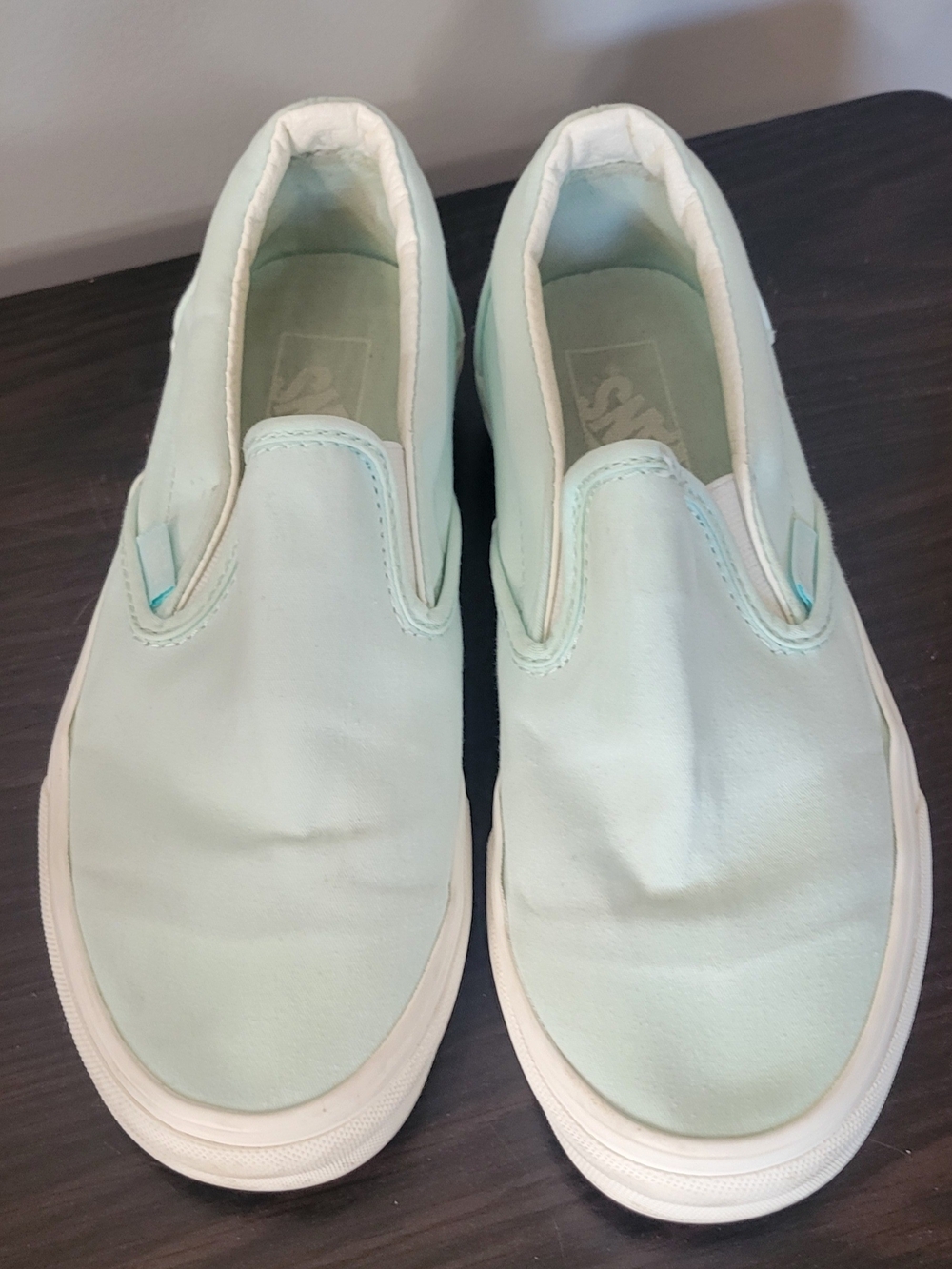 Vans Slip-On Sneakers in Mint Green and White